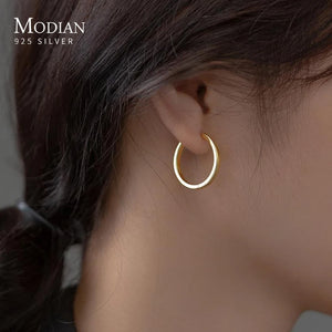 Modian Solid 925 Sterling Silver 2CM Smooth Minimalist Simple Ear Pave Setting Stud Earrings for Women Fine Party Jewelry