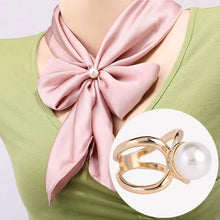 Load image into Gallery viewer, Curved Cross Brooches Imitation Pearl Silk Scarf Buckle Brooch Women Shawl Ring Clip Scarves Fastener Fashion Jewelry Gifts
