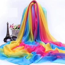 Load image into Gallery viewer, Chiffon Rainbow Colorful Scarf Women&#39;s arn Scarf Dance Silk Scarf Oversized Beach Scarf Shawl Four SeasoYns
