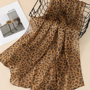 New Fashion 50*160cm Leopard Printing Chiffon Georgette Silk Scarf Women Foulard Lotus Leaf Long Shawl Summer Elegant Bandana