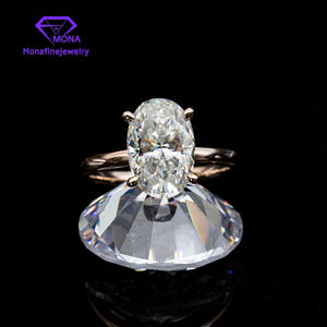 18K Yellow Gold Moissanite 2 Carats Oval Hybird Cut 7*9mm Egg Shape Diamond Jewelry Engagement Ring