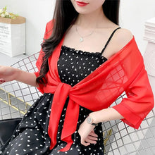 Load image into Gallery viewer, Korean Solid Chiffon Transparent Sunscreen Shawl Female Summer Air Conditioned Blouse Cardigan Neck Guard Cloak Silk Scarf R13
