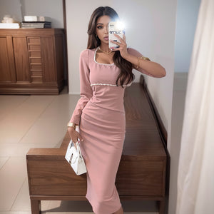 Pleated French Gentle Temperament Long Sleeve Dress