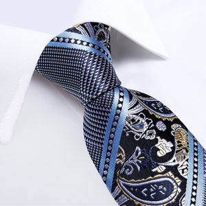 Designer Striped Floral Paisley Light Blue Silk Ties for Men 8cm Width Business Wedding Party Accessories Husband Father's Gift