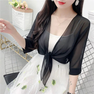 Korean Solid Chiffon Transparent Sunscreen Shawl Female Summer Air Conditioned Blouse Cardigan Neck Guard Cloak Silk Scarf R13