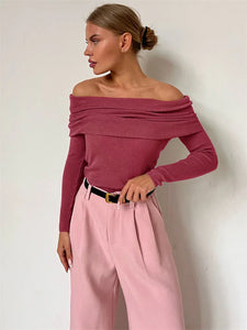 Tossy Off-Shoulder Sexy Knit Pullover Sweater For Women Mesh See-Through Long Sleeve Backless Y2k Top Fashion Knitwear Pullover