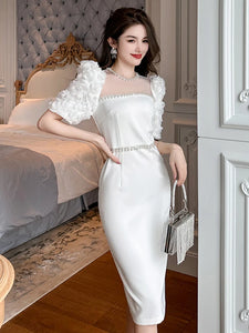 2024 Summer New Formal Dress Sweet Celebrity Beaded White Long Dress Sheer Mesh Flowers Split Slim Robe Femme Prom Party Vestido