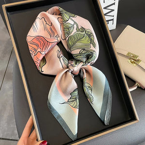 Floral Neckerchief 100% Pure Silk Scarf for Women New Square Shawl Hair Ribbon Headband Luxury Brand Neck Tie Wrist Wrap Bandana