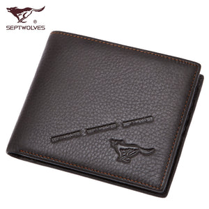 Genuine SEPTWOLVES Men's Cowhide Wallet Genuine Leather Coffee Color Business First Layer Cowhide Wallet with Zipper Coin Purse