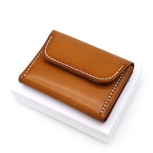 Load image into Gallery viewer, Original Japanese and Korean Style Vegetable Tanning Leather Hand-Stitched Thread Small Card Holder
