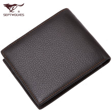 Load image into Gallery viewer, Genuine SEPTWOLVES Men&#39;s Cowhide Wallet Genuine Leather Coffee Color Business First Layer Cowhide Wallet with Zipper Coin Purse
