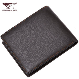 Genuine SEPTWOLVES Men's Cowhide Wallet Genuine Leather Coffee Color Business First Layer Cowhide Wallet with Zipper Coin Purse