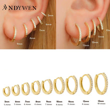 Load image into Gallery viewer, ANDYWEN 925 Sterling Silver Gold Zircon CZ 5mm 6mm 7mm 8mm To 13mm Huggies Hoops Piercing Pendiente Clips Luxury Fine Jewelry
