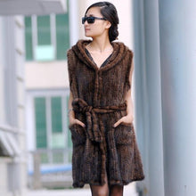 Load image into Gallery viewer, New Genuine knitted mink fur vest hooded mink fur vest warm winter fur coat
