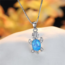 Load image into Gallery viewer, Blue Purple Oval Zircon Pendant Rainbow Stone Cute Turtle Necklaces For Women Fashion Jewelry Multicolor Crystal Animal Necklace
