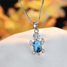Load image into Gallery viewer, Blue Purple Oval Zircon Pendant Rainbow Stone Cute Turtle Necklaces For Women Fashion Jewelry Multicolor Crystal Animal Necklace
