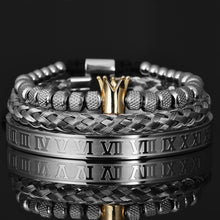 Load image into Gallery viewer, Luxury Roman Royal Crown Charm Bracelet Men Stainless Steel Geometry Pulseiras Men Open Adjustable Bracelets Couple Jewelry Gift

