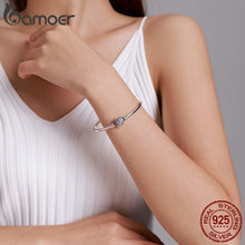Load image into Gallery viewer, BAMOER 925 Sterling Silver Snake Chain Bangle &amp; Bracelet Pave Setting CZ for Women Pendant Charm Bead DIY Luxury Jewelry PAS904
