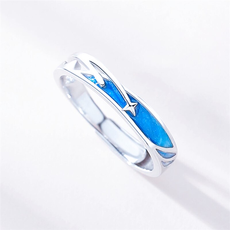 Sole Memory Sweet Romantic Couple Gift Meteor Shower Wish Silver Color Female Resizable Opening Rings SRI645