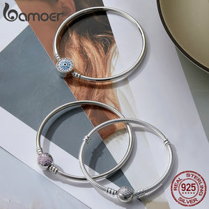 BAMOER 925 Sterling Silver Snake Chain Bangle &amp; Bracelet Pave Setting CZ for Women Pendant Charm Bead DIY Luxury Jewelry PAS904