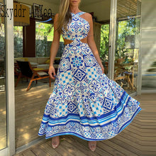 Load image into Gallery viewer, Vintage Printed Dresses Summer 2022 Women Sleeveless Halter Sexy Long Dress A-Line Elegant Woman Pary Dress
