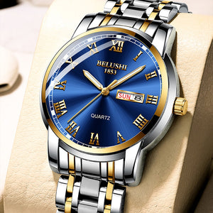 BELUSHI Top Brand Watch Men Stainless Steel Business Date Clock Waterproof Luminous Watches Mens Luxury Sport Quartz Wrist Watch