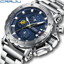 Load image into Gallery viewer, CRRJU Watch for Men Top Brand Luxury Big Dial Stainless Steel Waterproof Chronograph Wristwatches with Date Relogio Masculino
