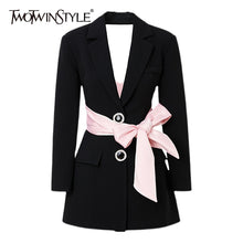 Load image into Gallery viewer, TWOTWINSTYLE Colorblock Casual Women&#39;s Autumn Coat Notched Long Sleeve Patchwork Diamond Slim Female Blazer 2022 Autumn Clothing
