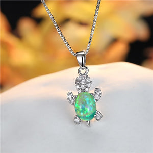 Blue Purple Oval Zircon Pendant Rainbow Stone Cute Turtle Necklaces For Women Fashion Jewelry Multicolor Crystal Animal Necklace