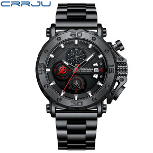 CRRJU Watch for Men Top Brand Luxury Big Dial Stainless Steel Waterproof Chronograph Wristwatches with Date Relogio Masculino