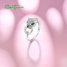 Load image into Gallery viewer, SANTUZZA 925 Sterling Silver Ring For Women Green Spinel White Cubic Zirconia Leopard Panther Rings Party Trendy Fine Jewelry

