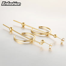 Load image into Gallery viewer, Enfashion Circle Line Dangle Earrings Gold color Earings Stainless steel Drop Earrings For Women Long Earring Jewelry brinco
