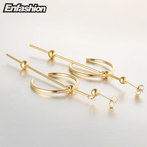Enfashion Circle Line Dangle Earrings Gold color Earings Stainless steel Drop Earrings For Women Long Earring Jewelry brinco