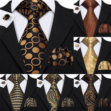 Load image into Gallery viewer, Gold Mens Ties 100% Silk Jacquard Woven 7 Colors Solid Ties For Men Wedding Business Party Barry.Wang 8.5cm Neck Tie Set GS-07

