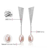 Load image into Gallery viewer, Lotus Fun Real 925 Sterling Silver Natural Pearl Earrings Handmade Fine Jewelry Triangle Water Drop Dangle Earrings for Women
