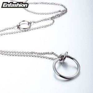 Enfashion Classic Knot Pendants Necklaces Stainless Steel Gold color Choker Necklace For Women Long Chain Jewelry Collier
