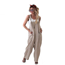Load image into Gallery viewer, Women Rompers Casual Loose Jumpsuits Baggy Overalls With Pockets Solid Sleeveles Straps Bandage Harem Pants Basic Outfit Clothes
