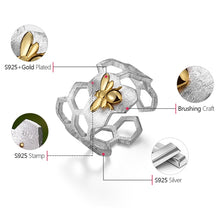 Load image into Gallery viewer, Lotus Fun Real 925 Sterling Silver 18K Gold Bee Rings Natural Designer Fine Jewelry Home Guard Honeycomb Open Ring for Women
