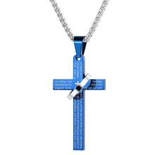 Load image into Gallery viewer, U7 Cross Necklace For Men Trendy Black/Gold Blue Color Stainless Steel Pendant &amp; Chain Christian Bible Prayer Jewelry Gifts P904
