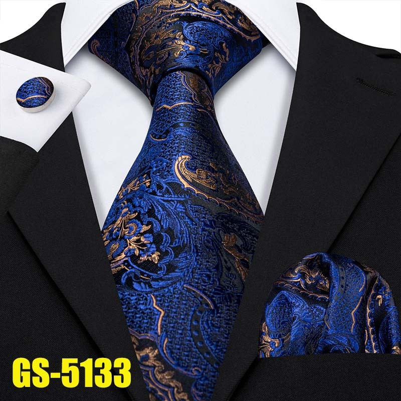 Gold Mens Ties 100% Silk Jacquard Woven 7 Colors Solid Ties For Men Wedding Business Party Barry.Wang 8.5cm Neck Tie Set GS-07
