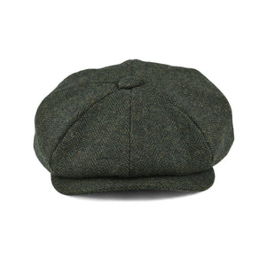 BOTVELA Wool Tweed Newsboy Cap Herringbone Men Women Classic Retro Hat with Soft Lining Driver Cap Black Brown Green 005