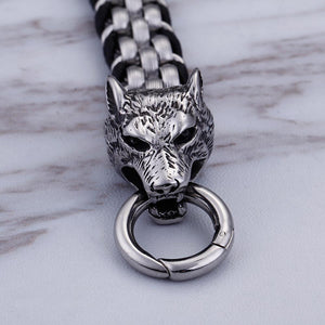 Fongten Vintage Wolf Bracelet Stainless Steel Cowhide Leather Men Fashion Bangle Bracelet Mens Bangle Male Accessoires Jewelry