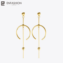 Load image into Gallery viewer, Enfashion Circle Line Dangle Earrings Gold color Earings Stainless steel Drop Earrings For Women Long Earring Jewelry brinco
