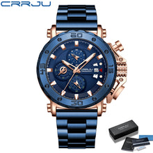 Load image into Gallery viewer, CRRJU Watch for Men Top Brand Luxury Big Dial Stainless Steel Waterproof Chronograph Wristwatches with Date Relogio Masculino
