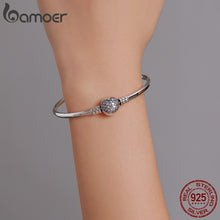 Load image into Gallery viewer, BAMOER 925 Sterling Silver Snake Chain Bangle &amp; Bracelet Pave Setting CZ for Women Pendant Charm Bead DIY Luxury Jewelry PAS904

