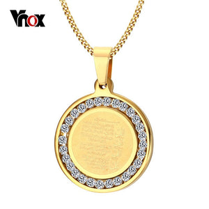 Vnox Islamic Necklace  Gold-color Round Necklace Religious Jewelry with Beautiful CZ Stone