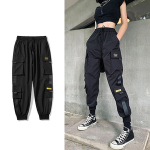 Pantalones de chándal de cintura elástica para mujer, ropa de calle de estilo coreano, holgados, Hip Hop, Harajuku, color negro, para verano y otoño
