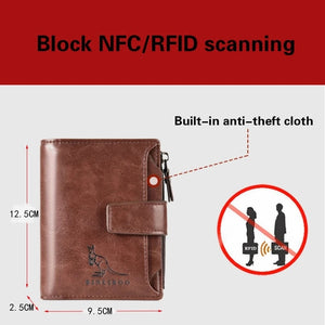2021 Fashion Men&#39;s Coin Purse Wallet RFID Blocking Man Leather Wallet Zipper Business Card Holder ID Money Bag Wallet Male