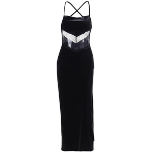 Instunning Black Slit European and American-Style Slip Dress