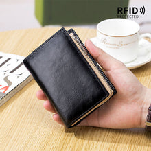 Load image into Gallery viewer, New Multi-Functional Leather Retro Short Wallet Men&#39;s Full-grain Leather Coin Purse Multi-Card Anti-Theft Credit Card Bag
